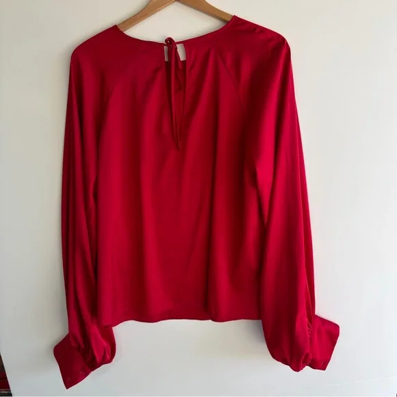 ELOQUII Satin Blouse Size 16 Balloon Sleeve Tie Back Red Holiday Party Top Plus - Picture 15 of 16